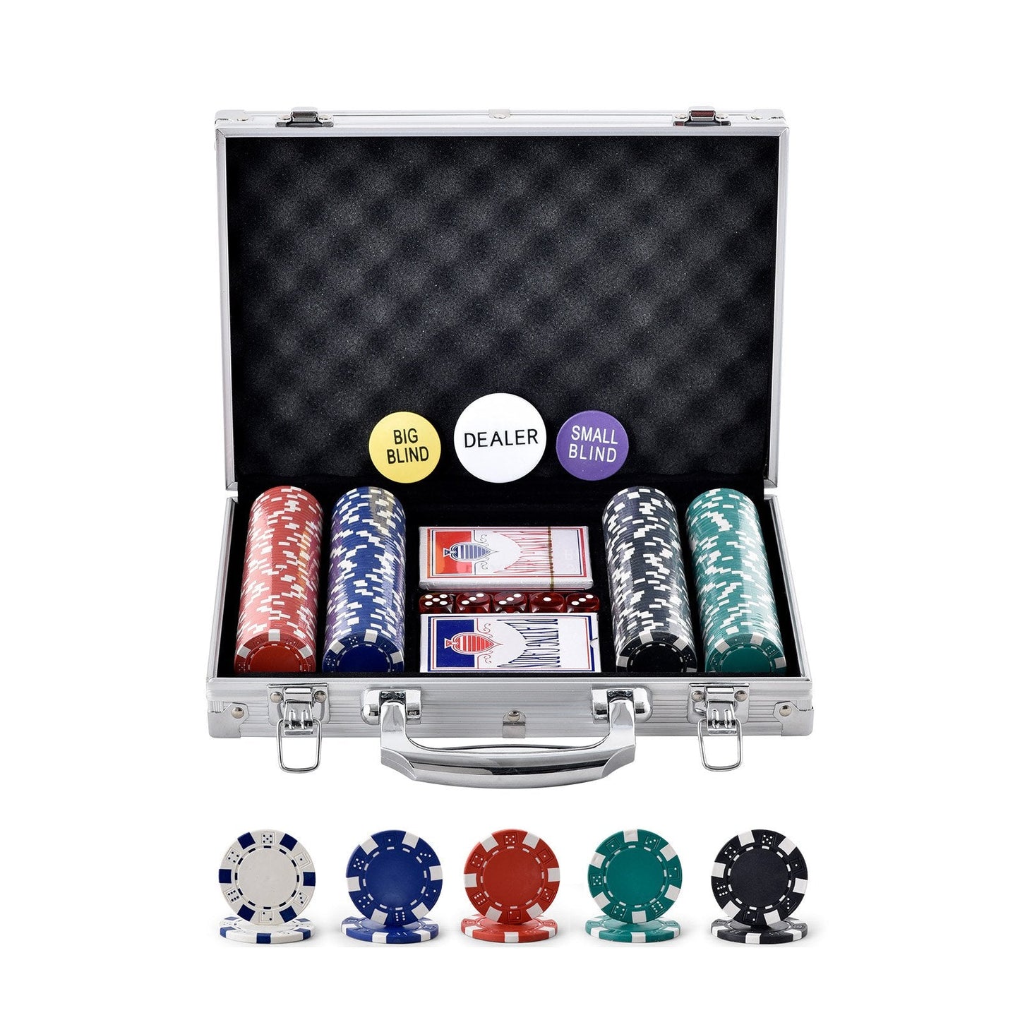 200-Piece Poker Set with Aluminum Case - 11.5g Chips, Cards, Dice, & Buttons