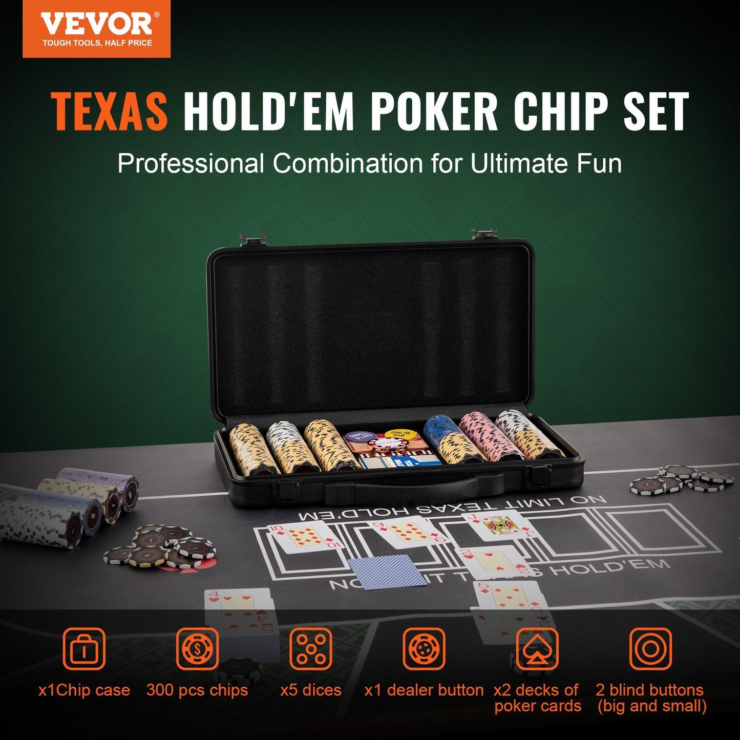 300-Piece Casino Clay Poker Set with Case, Cards & Dice for Casino Games