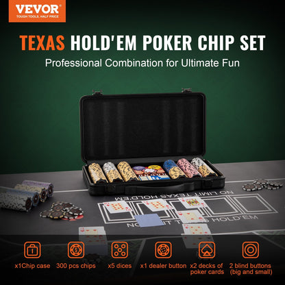 300-Piece Casino Clay Poker Set with Case, Cards & Dice for Casino Games