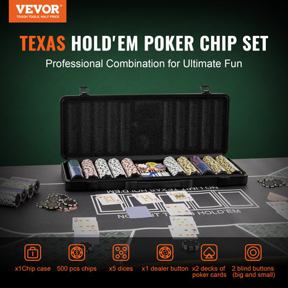 VEVOR Poker Chip Set, 500-Piece Poker Set, Complete Poker Playing Game Set with