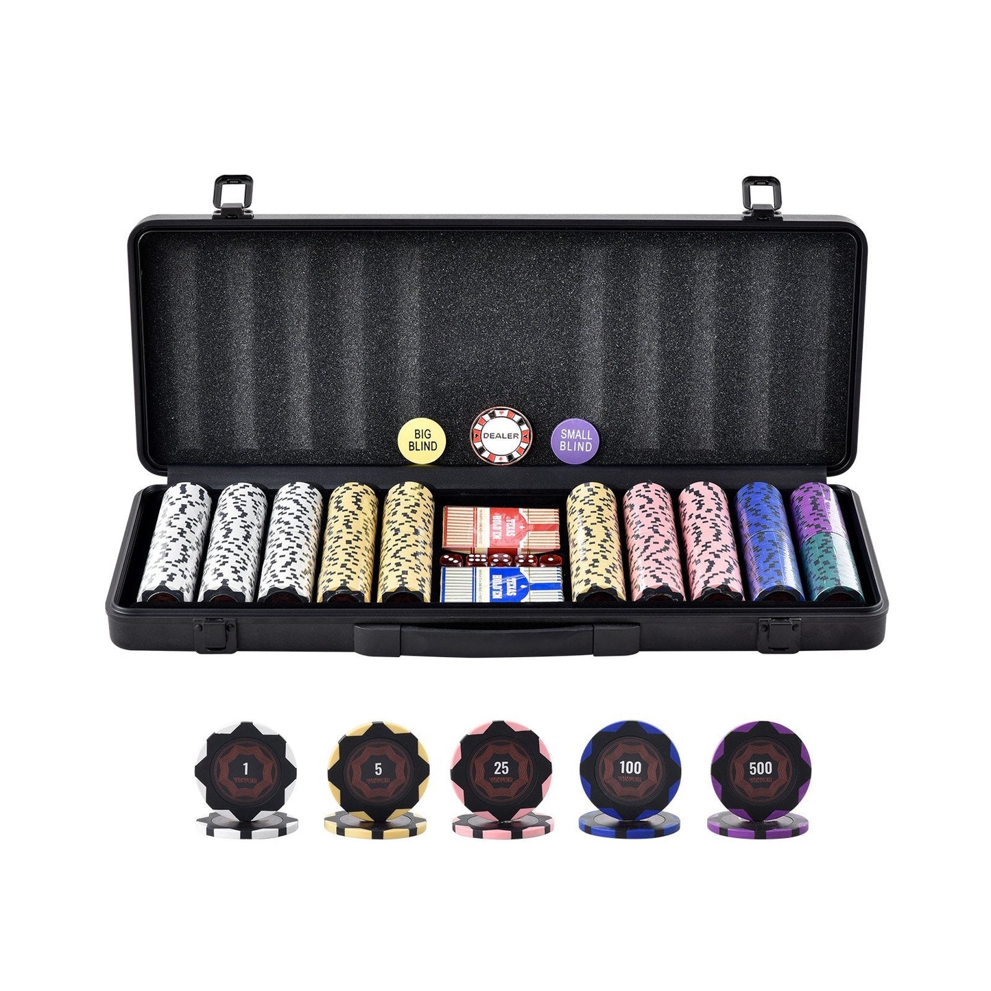 500-Piece Casino Poker Set with Clay Chips, Cards, Dice & Carrying Case