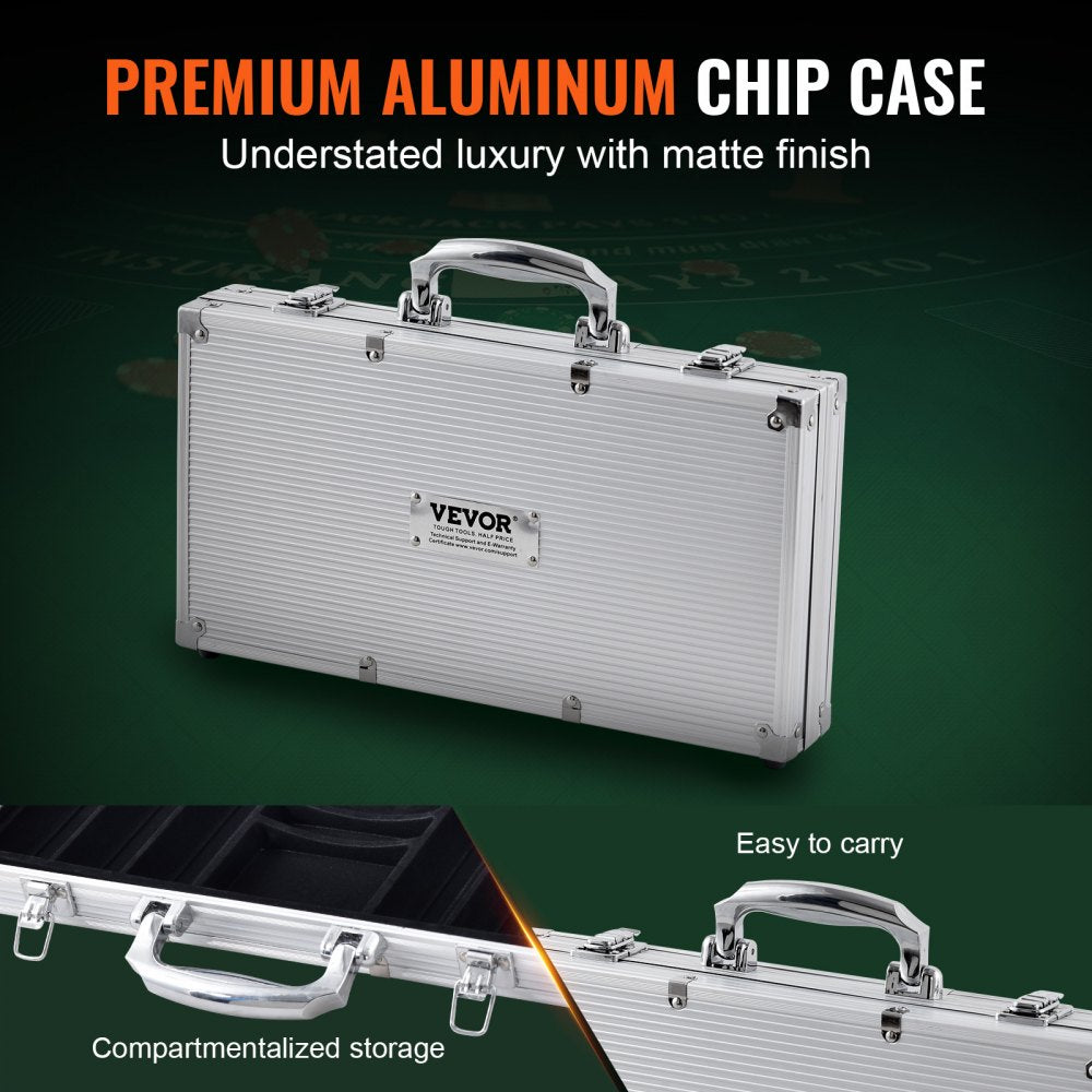 Poker Chip Set, 300-Piece Poker Set, Complete Poker Playing Game Set with Aluminum Carrying Case, 11.5 Gram Casino Chips
