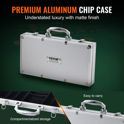 Poker Chip Set, 300-Piece Poker Set, Complete Poker Playing Game Set with Aluminum Carrying Case, 11.5 Gram Casino Chips