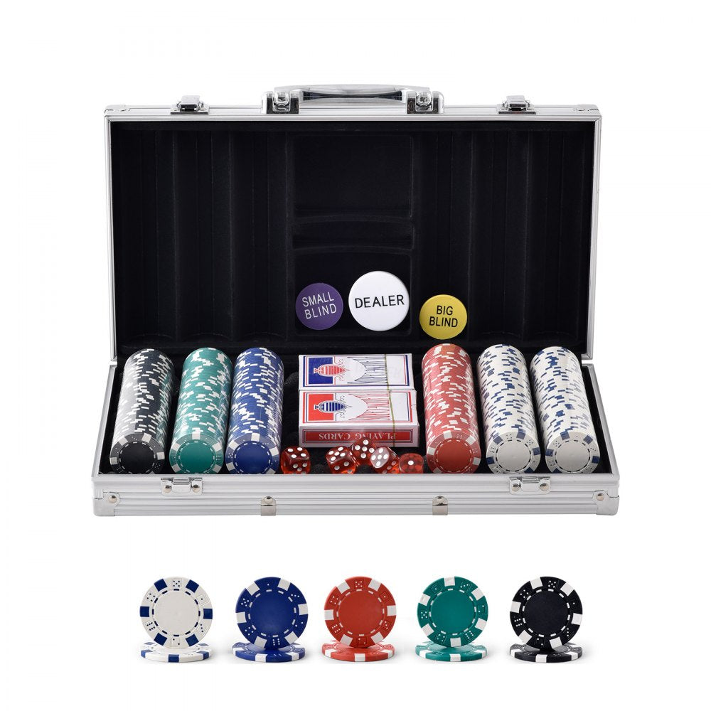 Poker Chip Set, 300-Piece Poker Set, Complete Poker Playing Game Set with Aluminum Carrying Case, 11.5 Gram Casino Chips