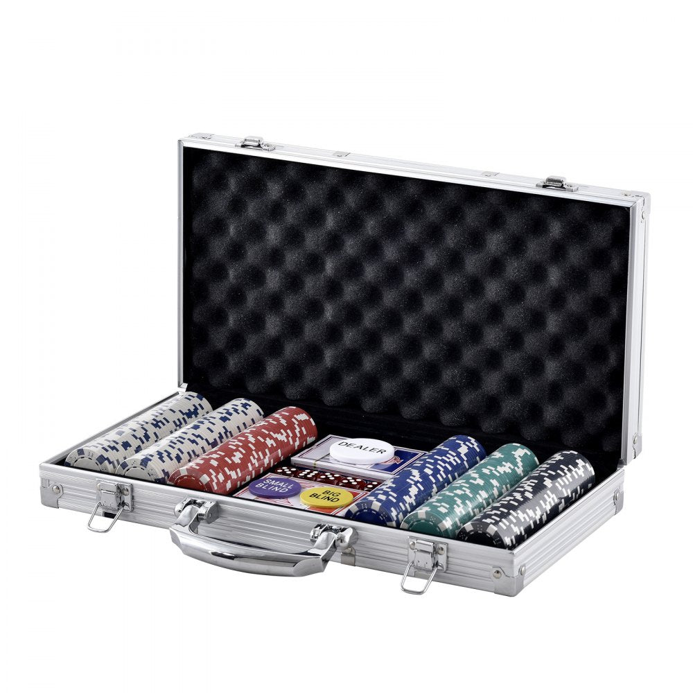 Poker Chip Set, 300-Piece Poker Set, Complete Poker Playing Game Set with Aluminum Carrying Case, 11.5 Gram Casino Chips