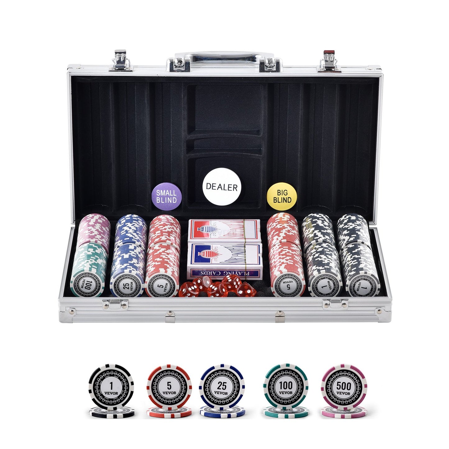 VEVOR Poker Chip Set, 300-Piece Poker Set, Complete Poker Playing Game Set with