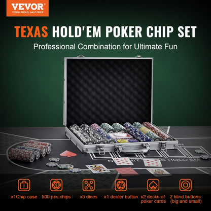 500-Piece Poker Game Set with Chips, Cards, Dice & Aluminum Case (7.3 kg)