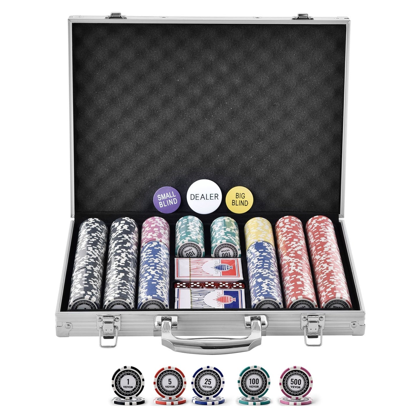 500-Piece Poker Game Set with Chips, Cards, Dice & Aluminum Case (7.3 kg)