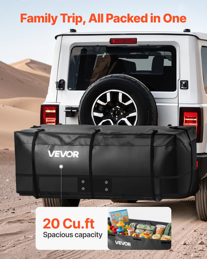 Hitch Cargo Carrier Bag, Waterproof 840D PVC, 152 x 61 x 62 cm (20 Cubic Feet), Heavy Duty Cargo Bag for Truck Bed Storage with 6 Reinforced Straps, Suitable for Car SUV Vans Hitch Basket