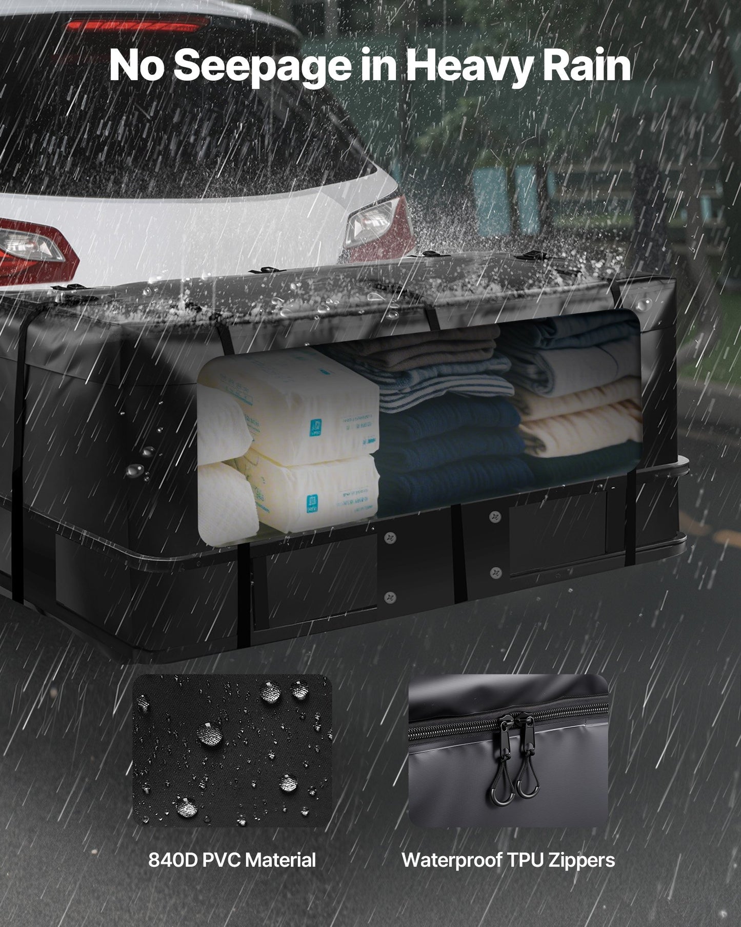 Hitch Cargo Carrier Bag, Waterproof 840D PVC, 152 x 61 x 62 cm (20 Cubic Feet), Heavy Duty Cargo Bag for Truck Bed Storage with 6 Reinforced Straps, Suitable for Car SUV Vans Hitch Basket
