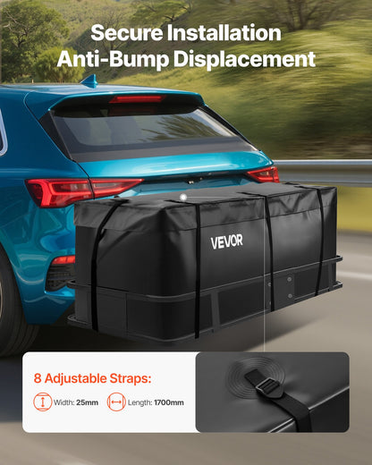 Hitch Cargo Carrier Bag, Waterproof 840D PVC, 152 x 60.7 x 61 cm (20 Cubic Feet), Heavy Duty Cargo Bag for Truck Bed Storage with 8 Reinforced Straps, Suitable for Car SUV Vans Hitch Basket