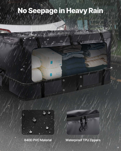 Hitch Cargo Carrier Bag, Waterproof 840D PVC, 152 x 61 x 77.8 cm (25 Cubic Feet), Heavy Duty Cargo Bag for Truck Bed Storage with Reinforced Straps, Suitable for Car SUV Vans Hitch Basket