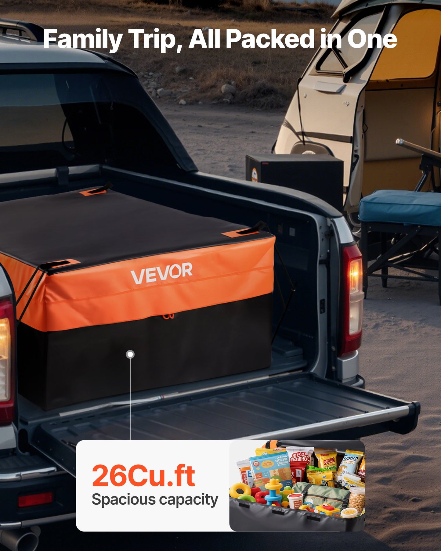 Truck Bed Cargo Bag, Waterproof 840D PVC, 130 x 102 x 55.5 cm (26 Cubic Feet), Heavy Duty Cargo Bag for Truck Bed with 4 Bungee Cords with Hooks, Fits a Variety of SUV and Pickup Trucks