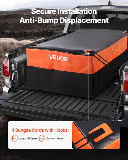 Truck Bed Cargo Bag, Waterproof 840D PVC, 130 x 102 x 55.5 cm (26 Cubic Feet), Heavy Duty Cargo Bag for Truck Bed with 4 Bungee Cords with Hooks, Fits a Variety of SUV and Pickup Trucks