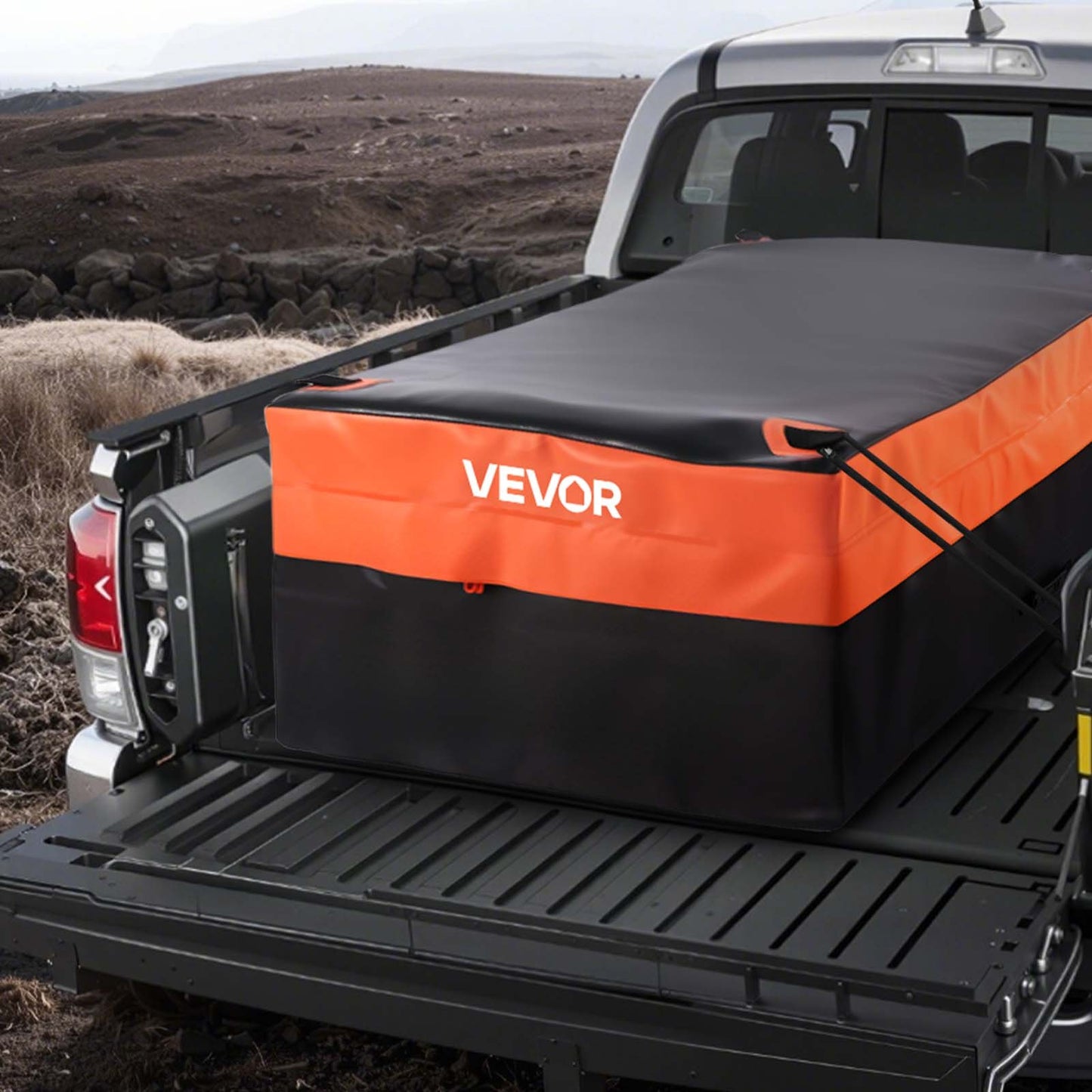 Truck Bed Cargo Bag, Waterproof 840D PVC, 130 x 102 x 55.5 cm (26 Cu. ft), Heavy Duty Cargo Bag for Truck Bed with Bungee Cords, Net and Carabiners, Fits a Variety of SUV & Pickup Trucks