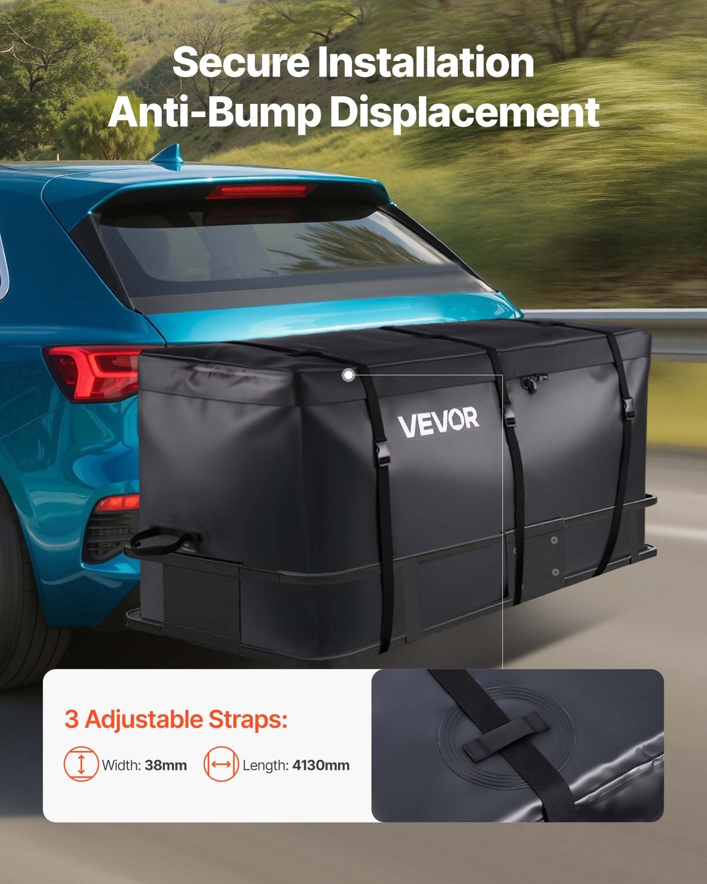 Hitch Cargo Carrier Bag, Waterproof 840D PVC, 153 x 61 x 91.3 cm (30 Cubic Feet), Heavy Duty Cargo Bag for Truck Bed Storage with Reinforced Straps, Suitable for Car SUV Vans Hitch Basket