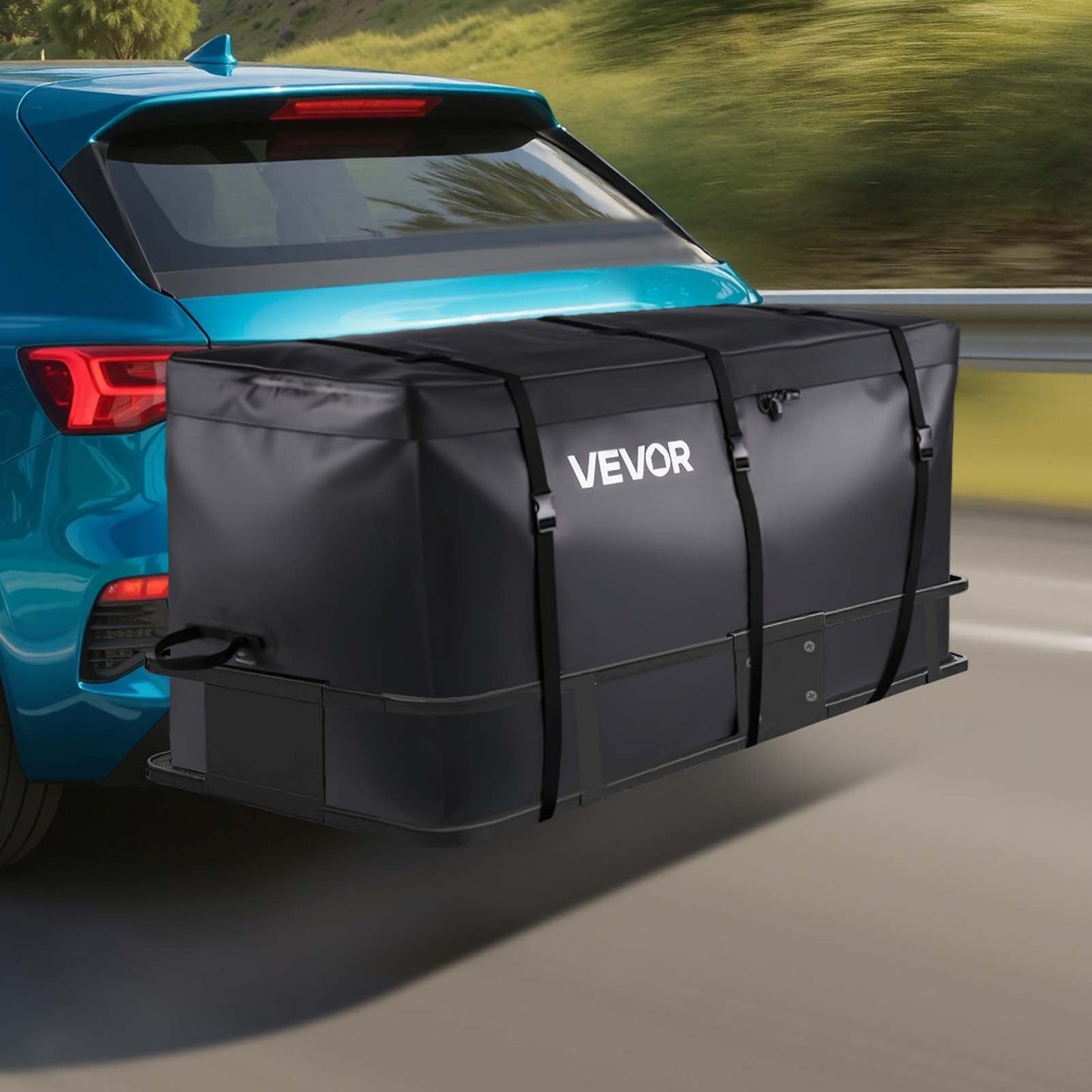 Hitch Cargo Carrier Bag, Waterproof 840D PVC, 153 x 61 x 91.3 cm (30 Cubic Feet), Heavy Duty Cargo Bag for Truck Bed Storage with Reinforced Straps, Suitable for Car SUV Vans Hitch Basket