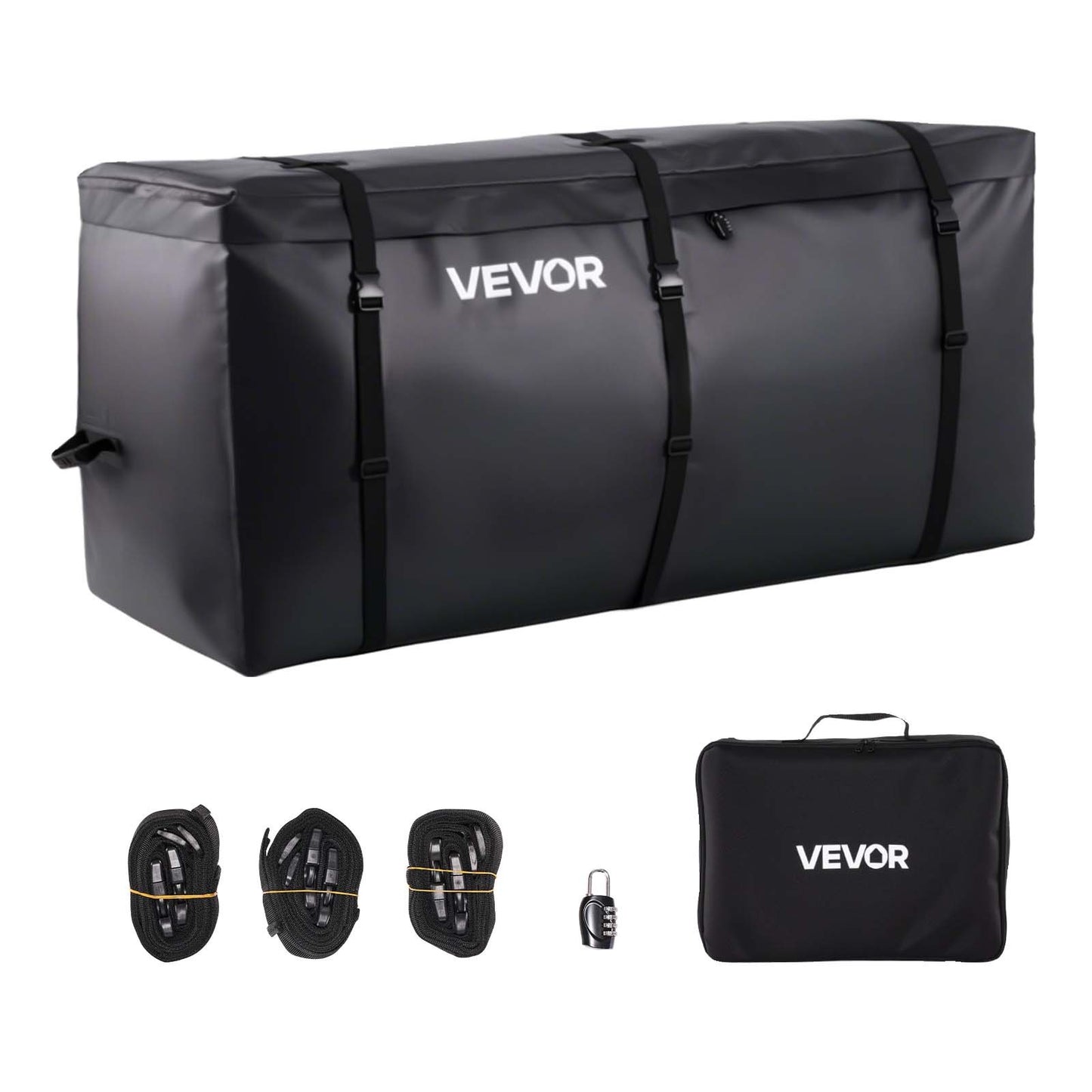 Hitch Cargo Carrier Bag, Waterproof 840D PVC, 153 x 61 x 91.3 cm (30 Cubic Feet), Heavy Duty Cargo Bag for Truck Bed Storage with Reinforced Straps, Suitable for Car SUV Vans Hitch Basket