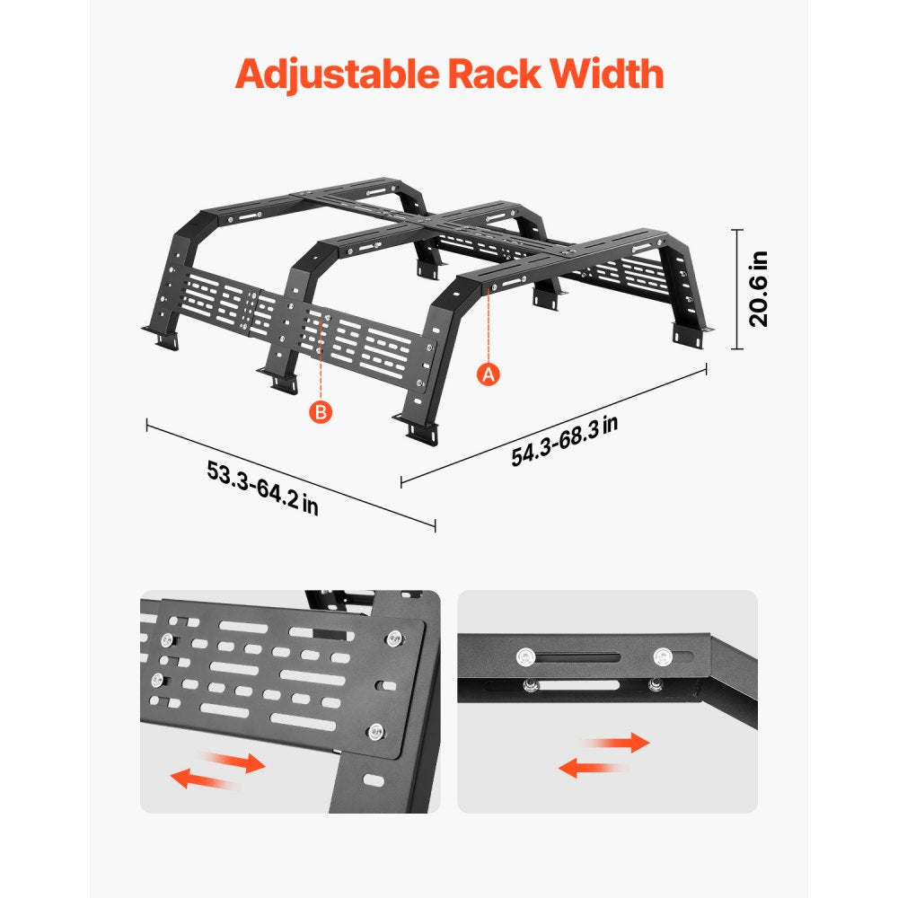 VEVOR Overland Truck Bed Rack 408.2 kg Capacity Fit Full Size & Mid-Size Trucks