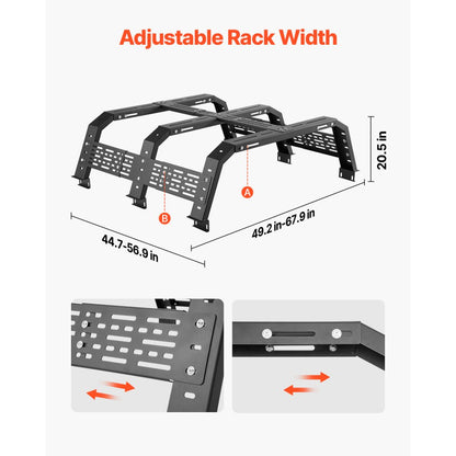 VEVOR Overland Truck Bed Rack 408.2 kg Static Capacity Fit Tacoma/Gladiator JT