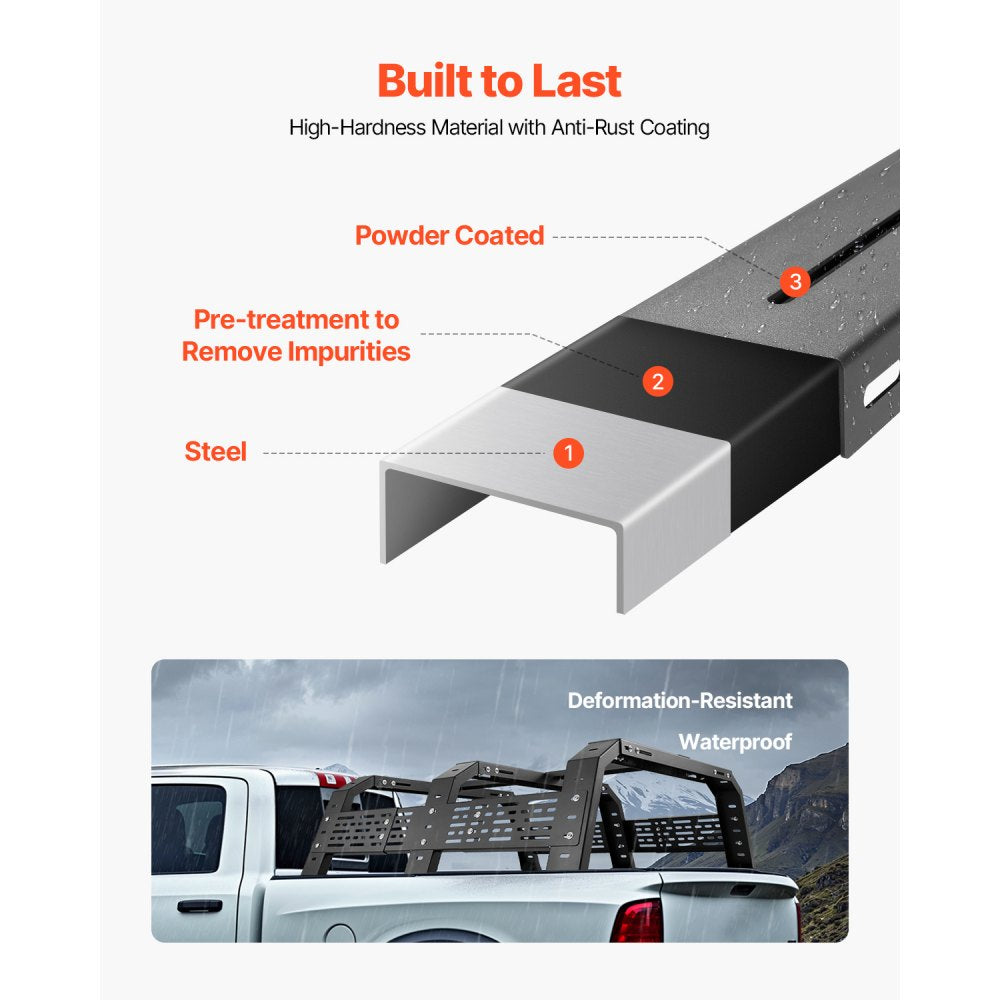 VEVOR Overland Truck Bed Rack 408.2 kg Static Capacity Fit Tacoma/Gladiator JT