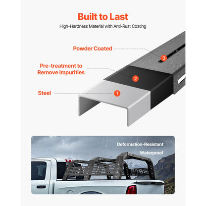 VEVOR Overland Truck Bed Rack 408.2 kg Static Capacity Fit Tacoma/Gladiator JT