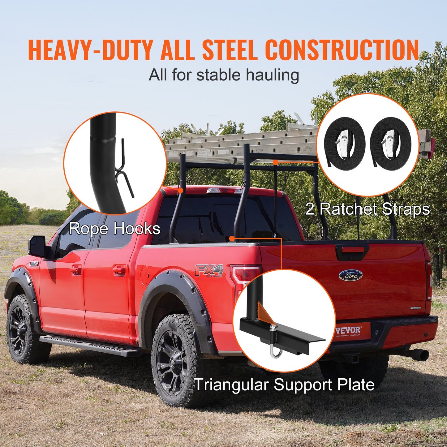 VEVOR Truck Rack, 46-71inch Extendable Truck Ladder Rack, 363lbs Capacity Steel