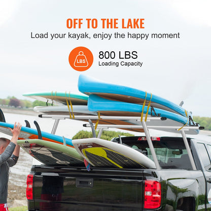 Adjustable Aluminum Truck Ladder Rack for Kayaks, 71x31 cm, 363 kg Capacity