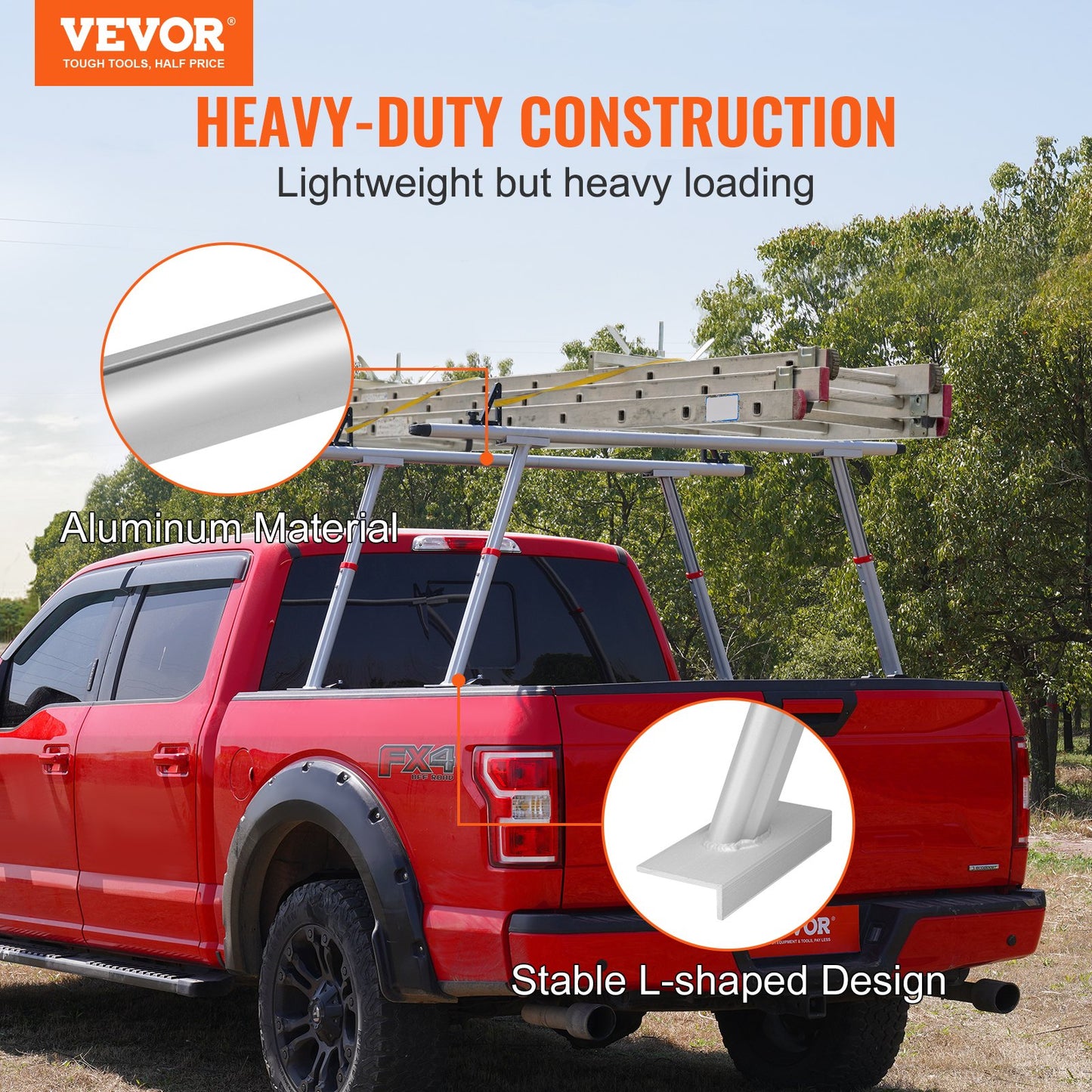 VEVOR Truck Rack, 363lbs Capacity, 19-34in Adjustable Height, Aluminum Ladder Rack