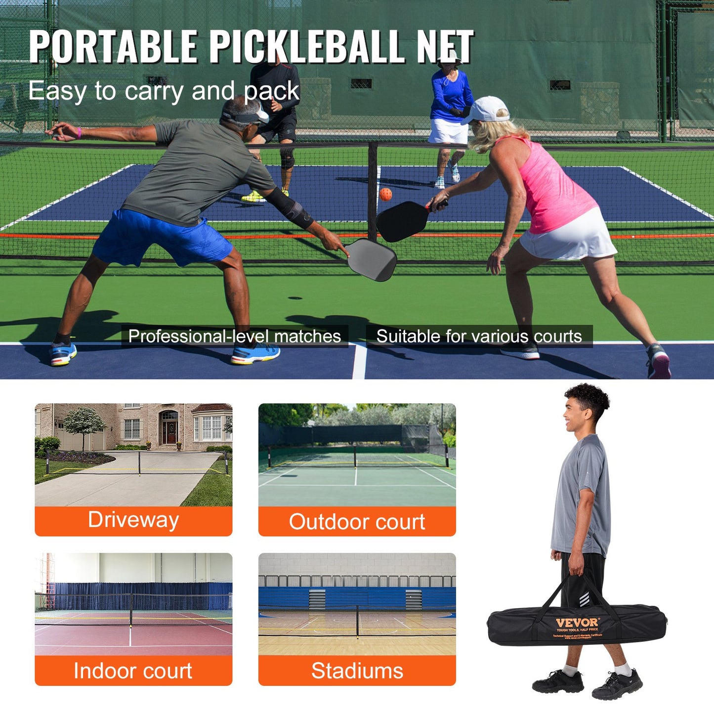 VEVOR 22FT Regulation Size Portable Pickleball Net System Multiple Accessories
