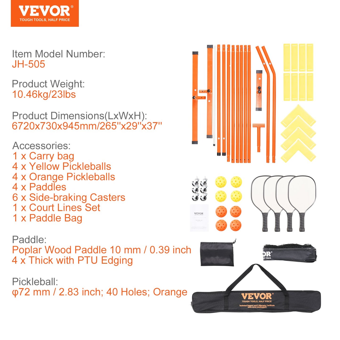 VEVOR 22FT Regulation Size Portable Pickleball Net System Multiple Accessories