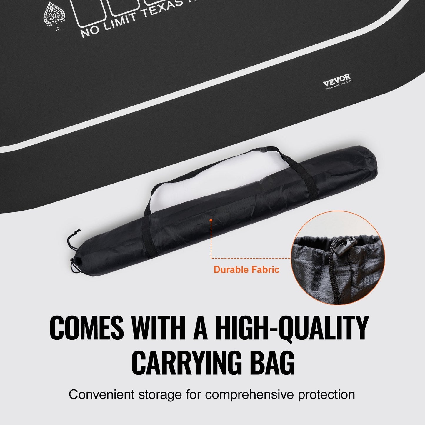 Foldable Black Poker Table Top for 6-8 Players with Carry Bag, 1.8 x 0.9 Meters