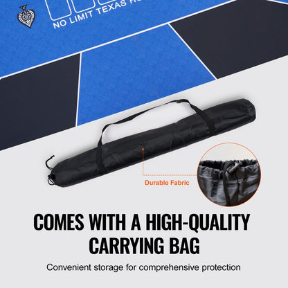 Foldable Blue Poker Table Top for 6-8 Players, 1.8 x 0.9 Meters, with Carry Bag