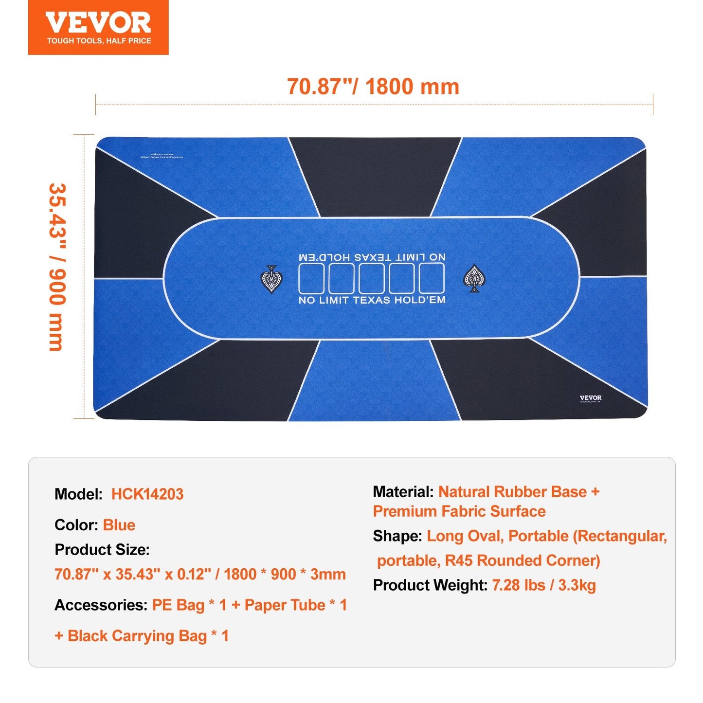 Foldable Blue Poker Table Top for 6-8 Players, 1.8 x 0.9 Meters, with Carry Bag