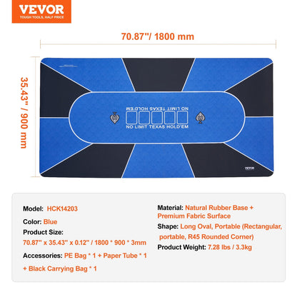 Foldable Blue Poker Table Top for 6-8 Players, 1.8 x 0.9 Meters, with Carry Bag