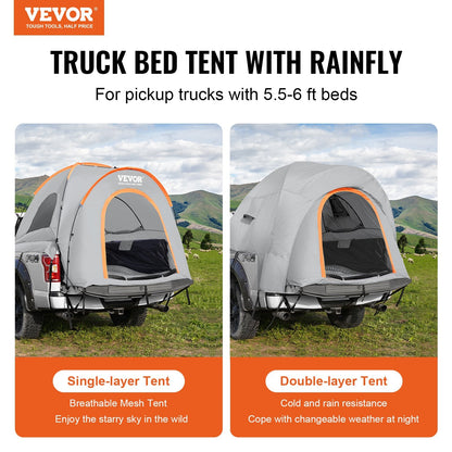 Waterproof Pickup Truck Bed Tent with Rain Cover, Fits 1.7-1.8m, Gray/White