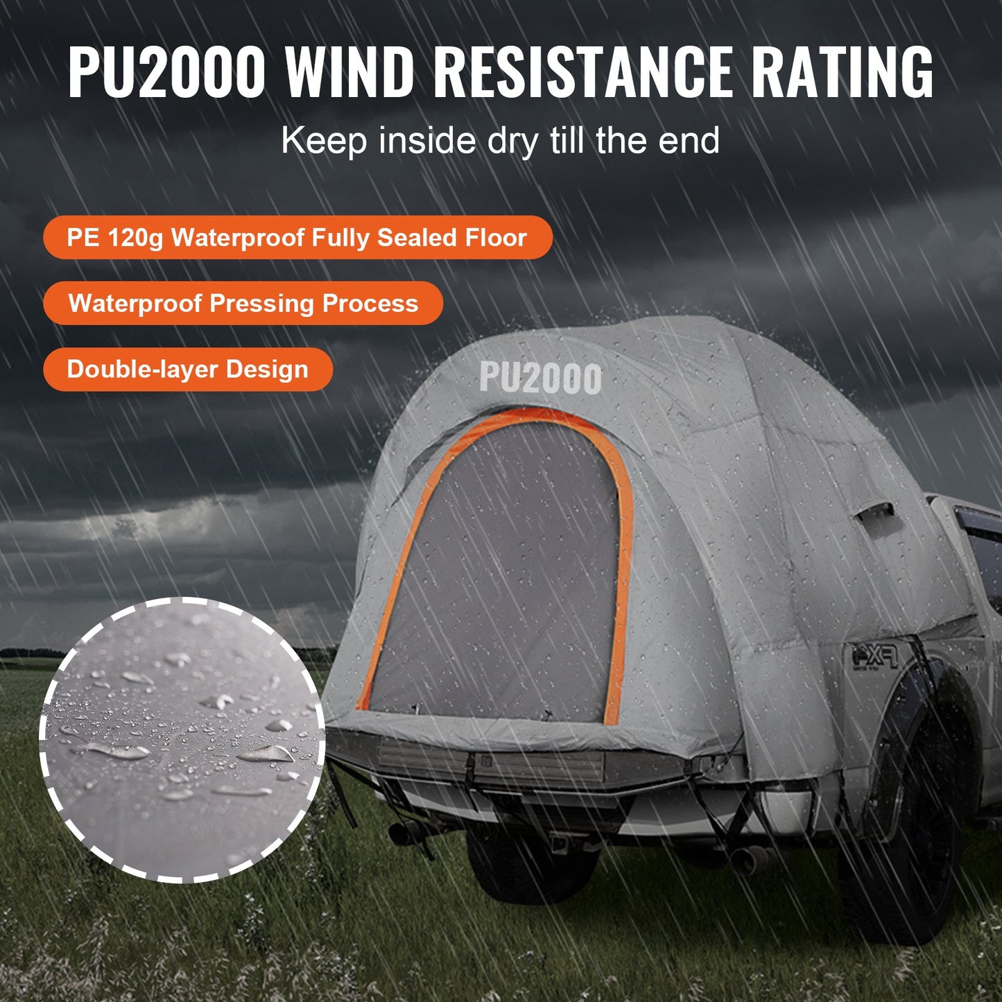 VEVOR Truck Bed Tent, 5.5'-6' Pickup Truck Tent with Rain Layer and Carry Bag, Waterproof
