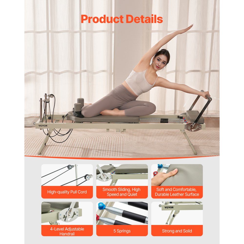 VEVOR Foldable Pilates Reformer Pilates Machine Home Gym Workout Equipment