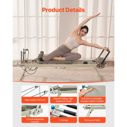 VEVOR Foldable Pilates Reformer Pilates Machine Home Gym Workout Equipment