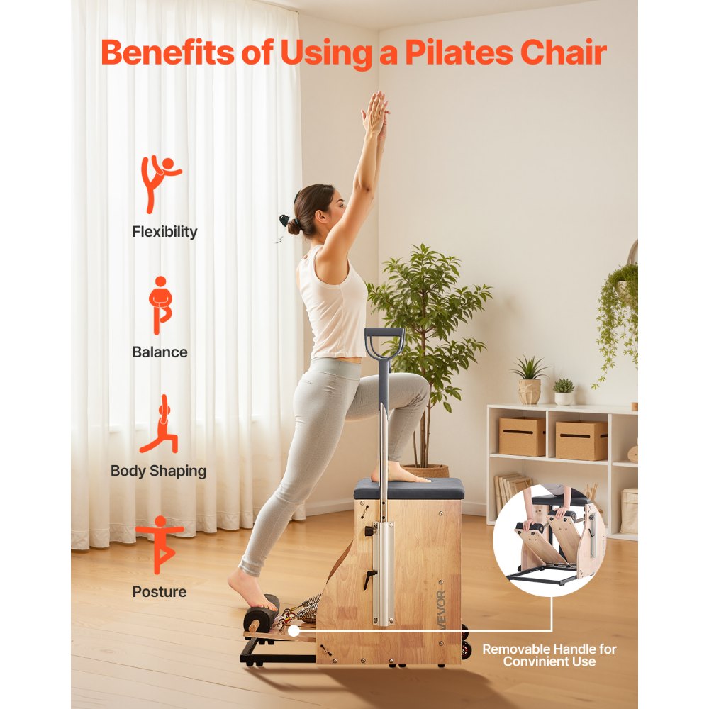 VEVOR Pilates Chair Split-Pedal Stability Combo Chairs Full-Body Workout Handle