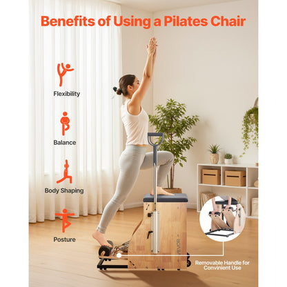 VEVOR Pilates Chair Split-Pedal Stability Combo Chairs Full-Body Workout Handle