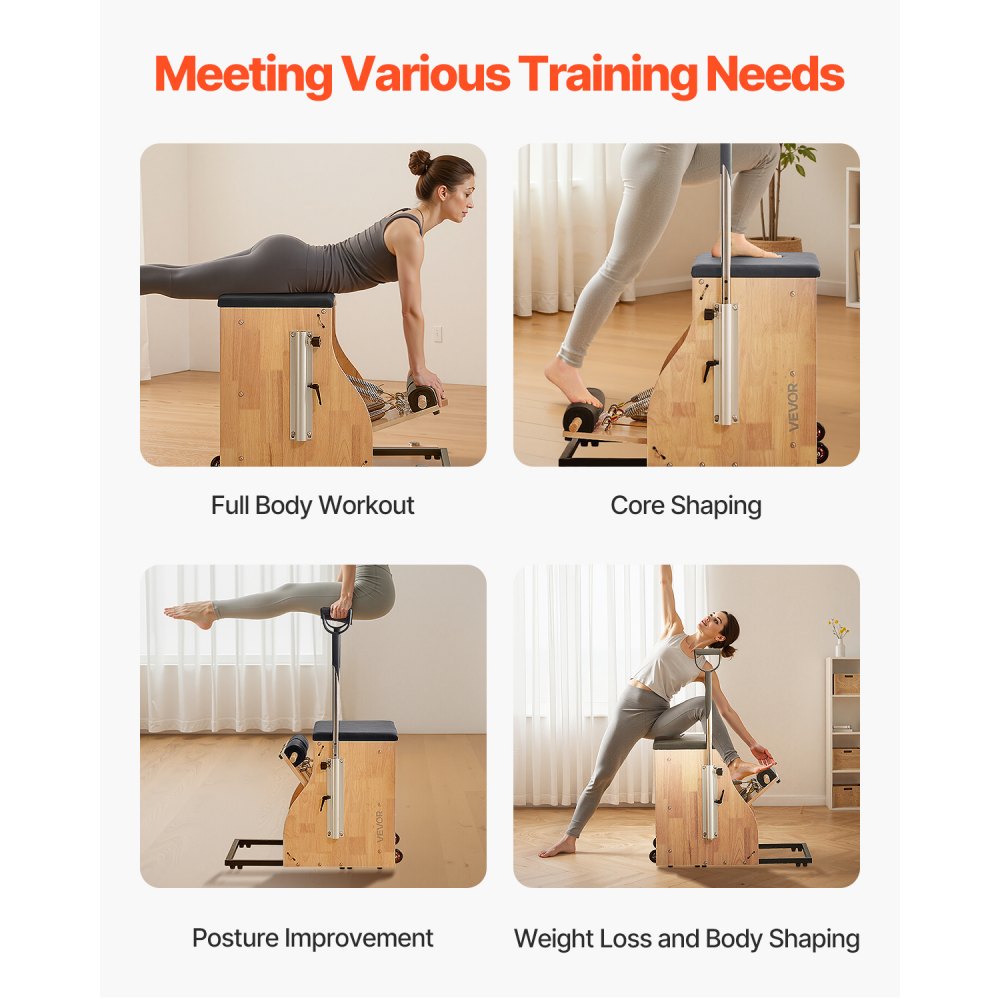 VEVOR Pilates Chair Split-Pedal Stability Combo Chairs Full-Body Workout Handle