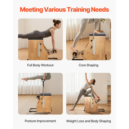 VEVOR Pilates Chair Split-Pedal Stability Combo Chairs Full-Body Workout Handle
