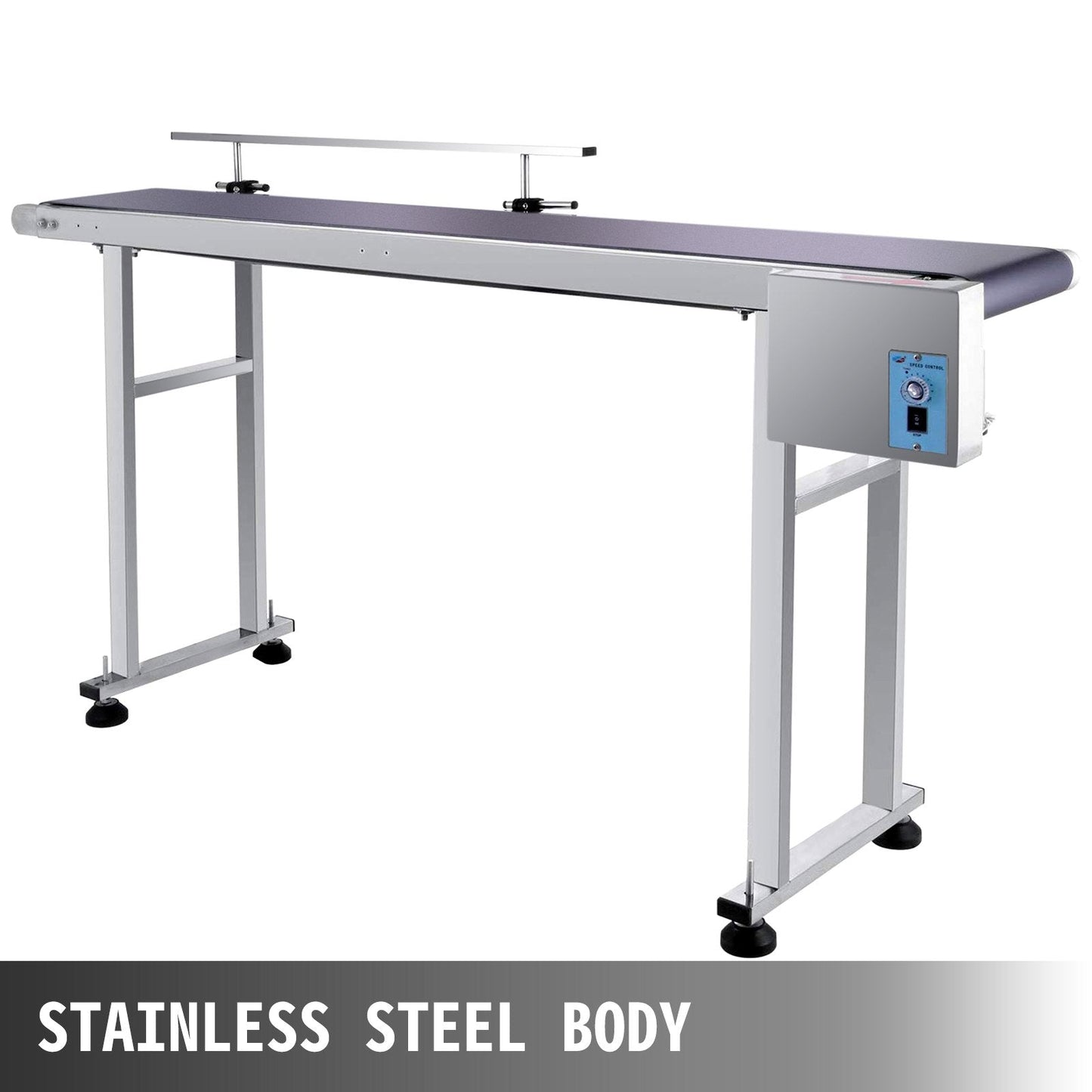 220V PVC Conveyor with Adjustable Guardrail, Stainless Steel, 1.5m x 0.2m