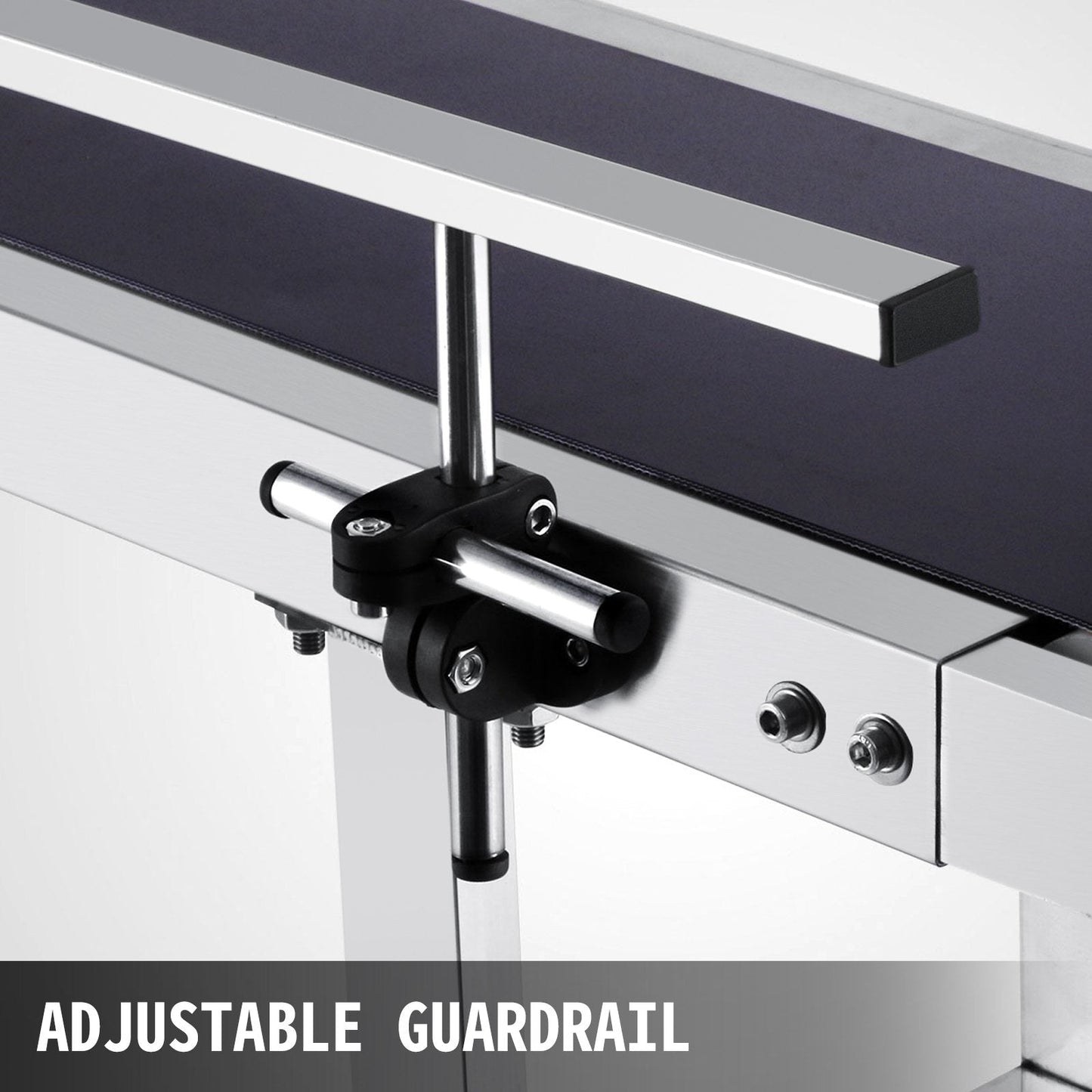 220V PVC Conveyor with Adjustable Guardrail, Stainless Steel, 1.5m x 0.2m