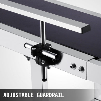 220V PVC Conveyor with Adjustable Guardrail, Stainless Steel, 1.5m x 0.2m