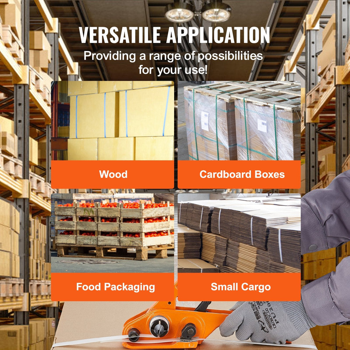 Aluminum alloy and Q235 steel tools provide durable performance for warehouse banding work