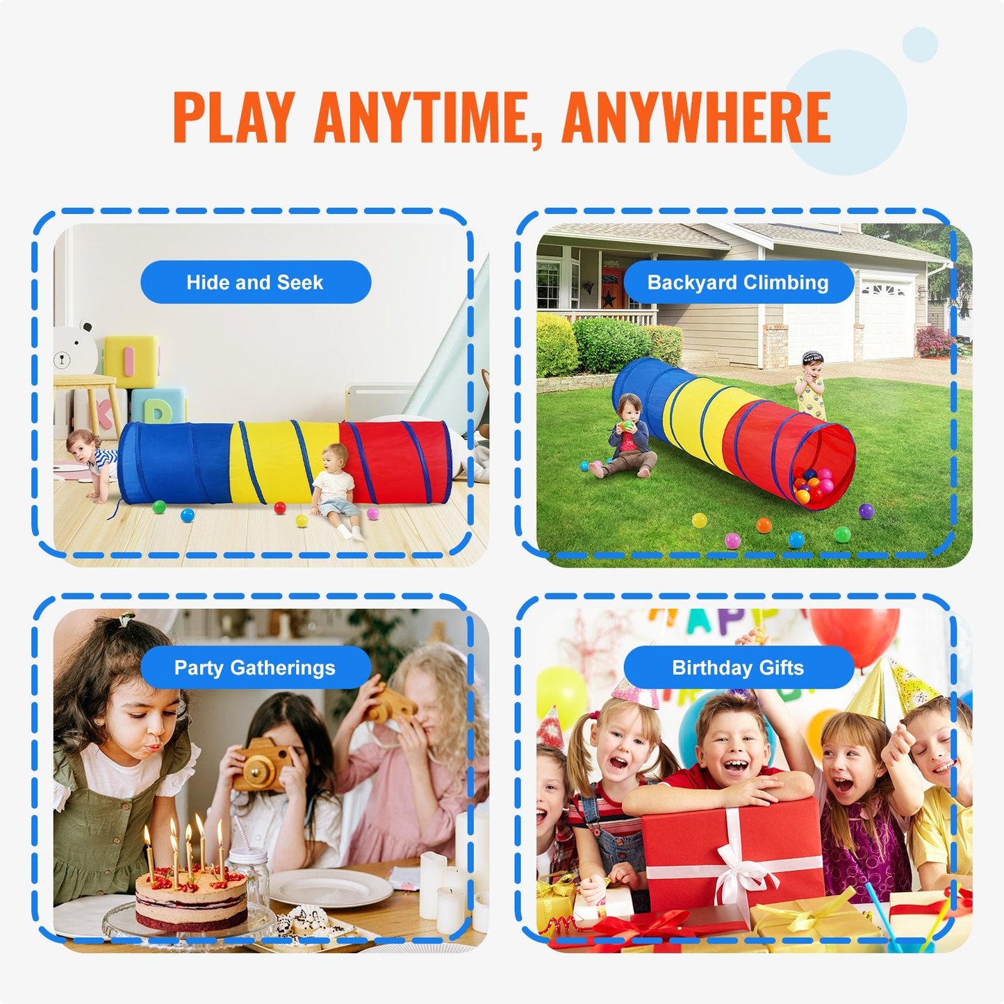 Colorful Kids Pop-Up Play Tunnel Tent for Indoor/Outdoor Fun, 0.45m x 1.8m