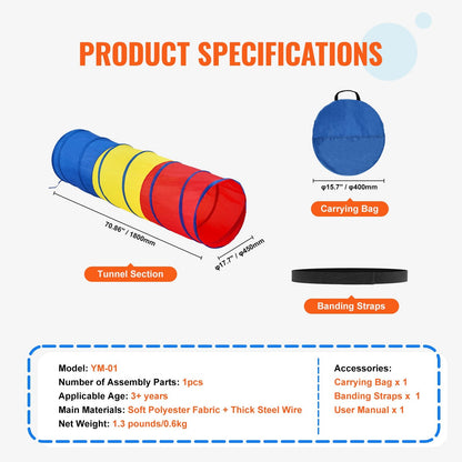 Colorful Kids Pop-Up Play Tunnel Tent for Indoor/Outdoor Fun, 0.45m x 1.8m