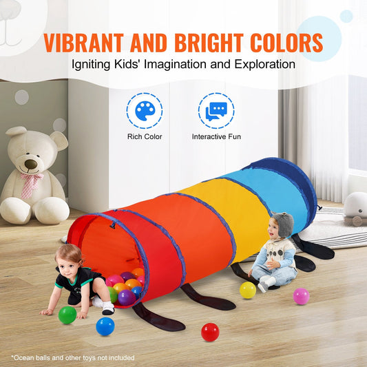 Colorful Caterpillar Play Tunnel for Toddlers, 1.54m Collapsible Tent